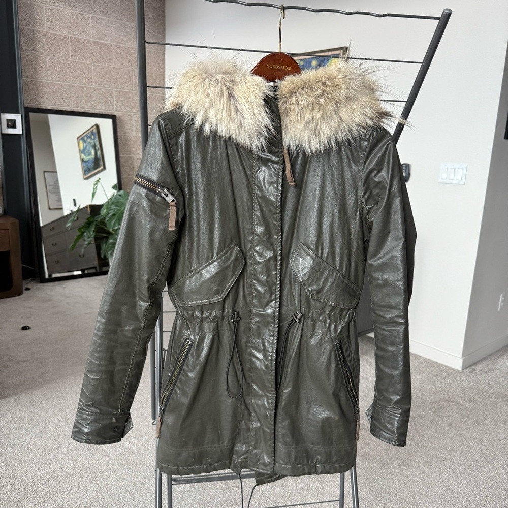 SAM. Olive Utility Jacket with Fur Trim